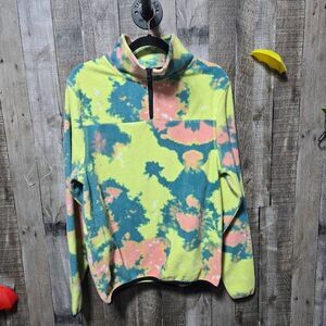 Neon Riot fleece jacket coat tie dye neon yellow mauve pink slate navy blue